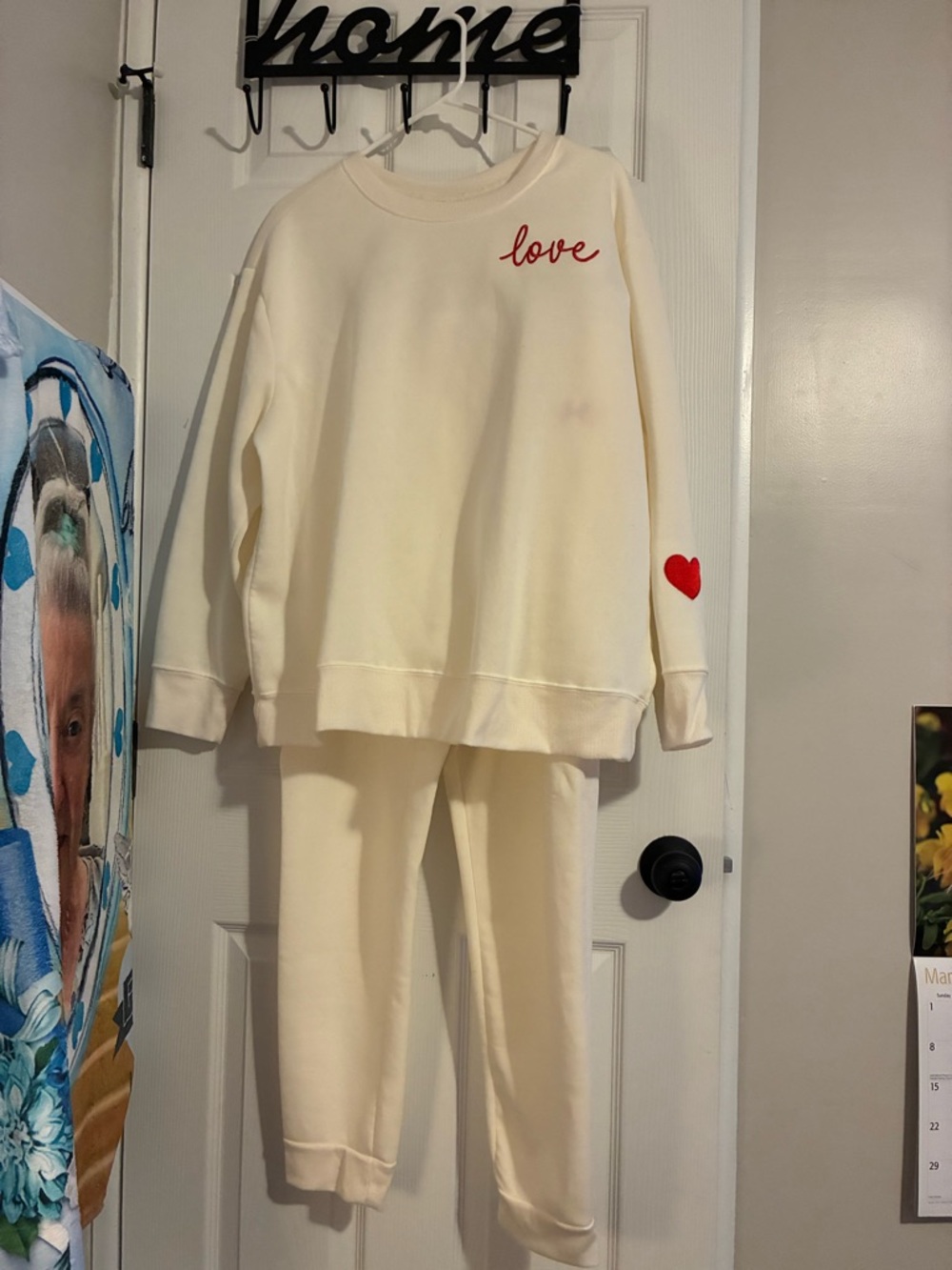 Bobbie Brooks Cream Sweatshirt & Jogger Set with Red 'Love' and Heart